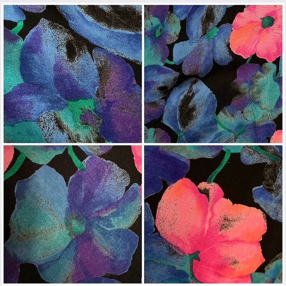 🇨🇦 Bold flowers (shades of pink, blue, purple) print-midi light overcoat vintage - Picture 2 of 15